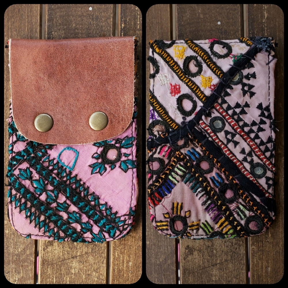 🍄🪬 Free People Boho Embroidered Repurposed vtg banjara hippie Wallet card case